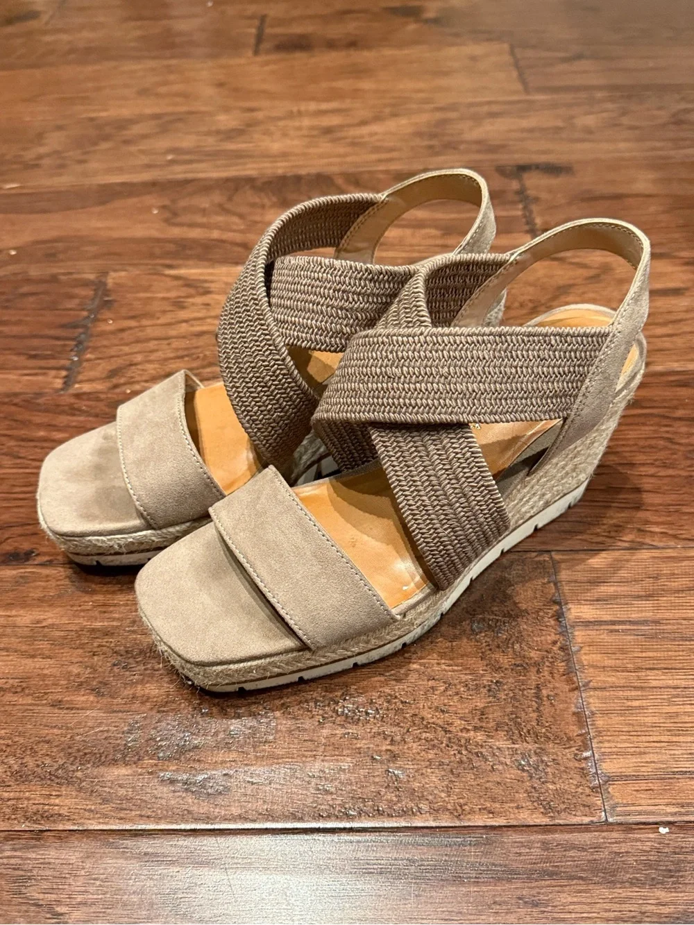 Kelly & Katie Taupe Crisscross Espadrille Wedge Sandals